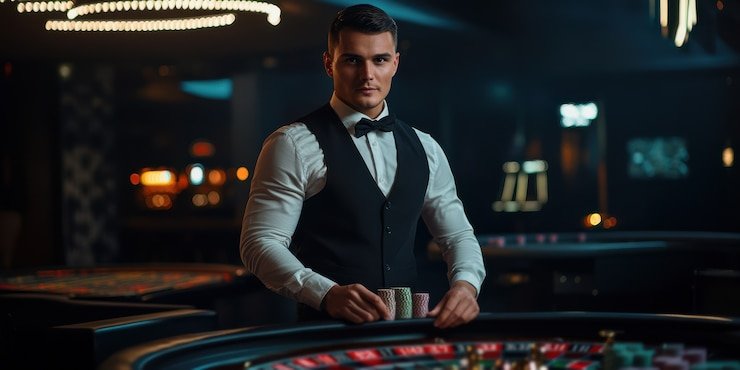 Antarmuka meja AduQ di bandarjaya togel menampilkan pemain, chip, dan kartu berkomunitas
